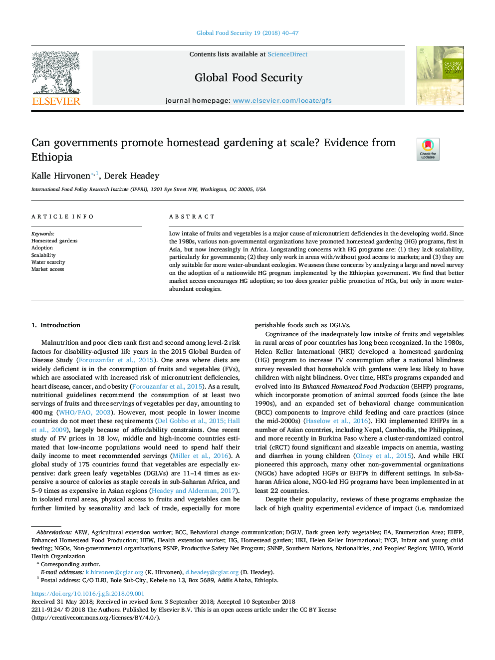 Can governments promote homestead gardening at scale? Evidence from Ethiopia