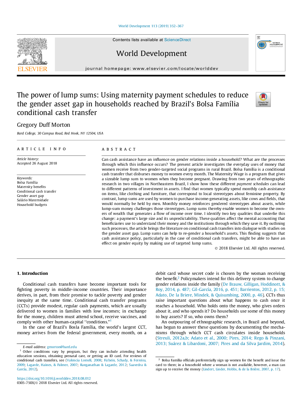 The power of lump sums: Using maternity payment schedules to reduce the gender asset gap in households reached by Brazil's Bolsa FamÃ­lia conditional cash transfer