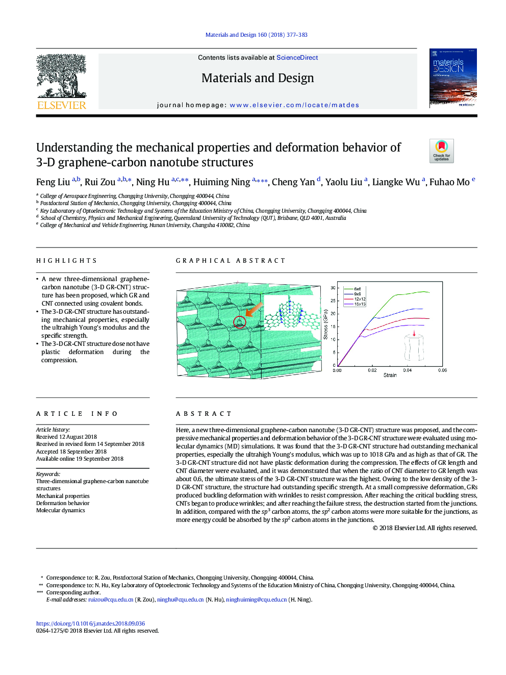 Understanding the mechanical properties and deformation behavior of 3-D graphene-carbon nanotube structures