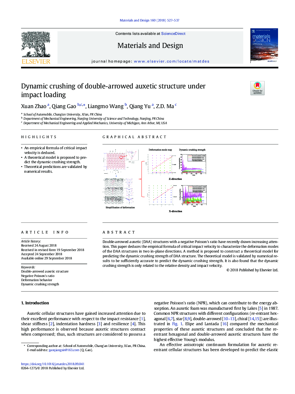 Dynamic crushing of double-arrowed auxetic structure under impact loading