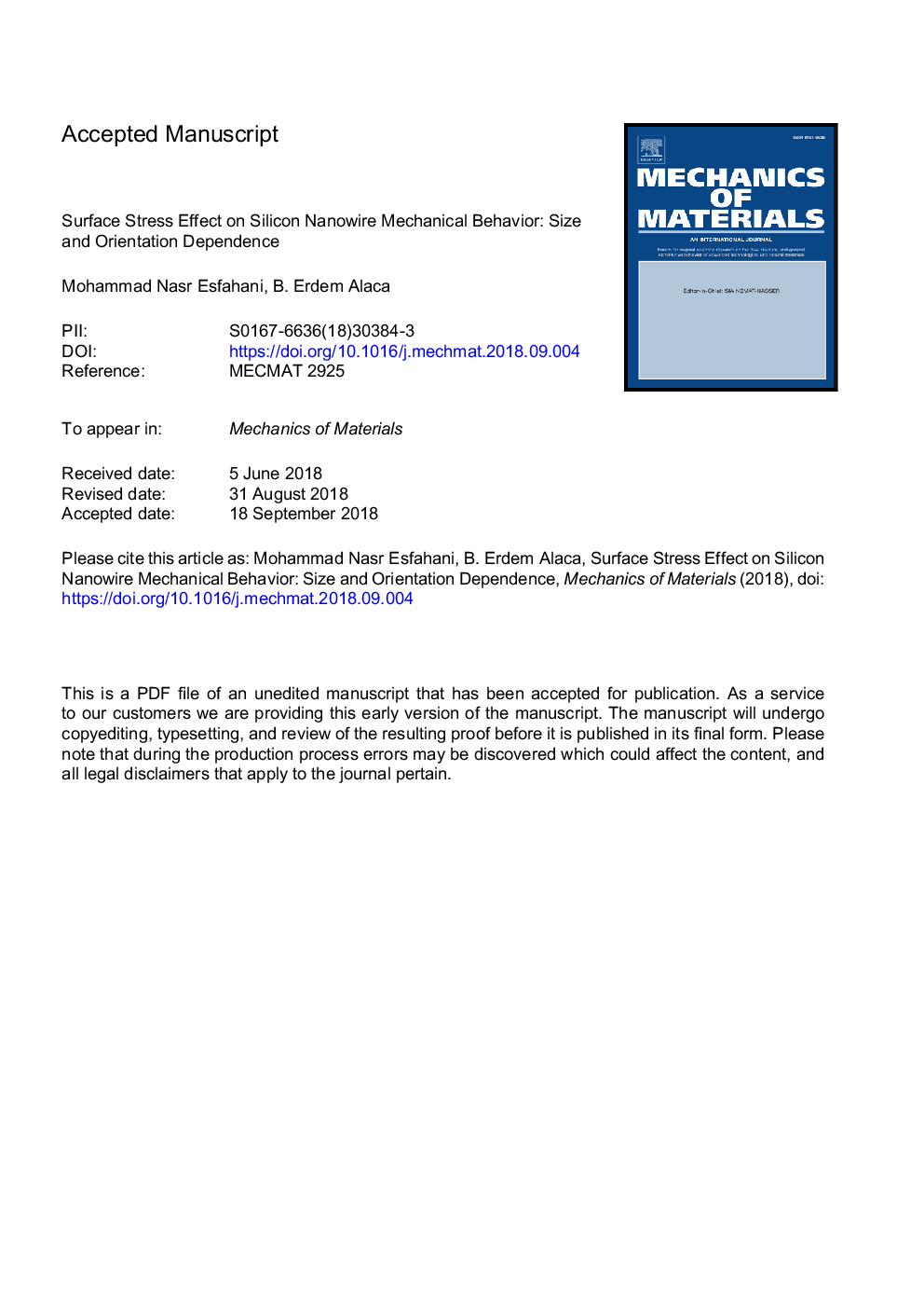 Surface Stress Effect on Silicon Nanowire Mechanical Behavior: Size and Orientation Dependence