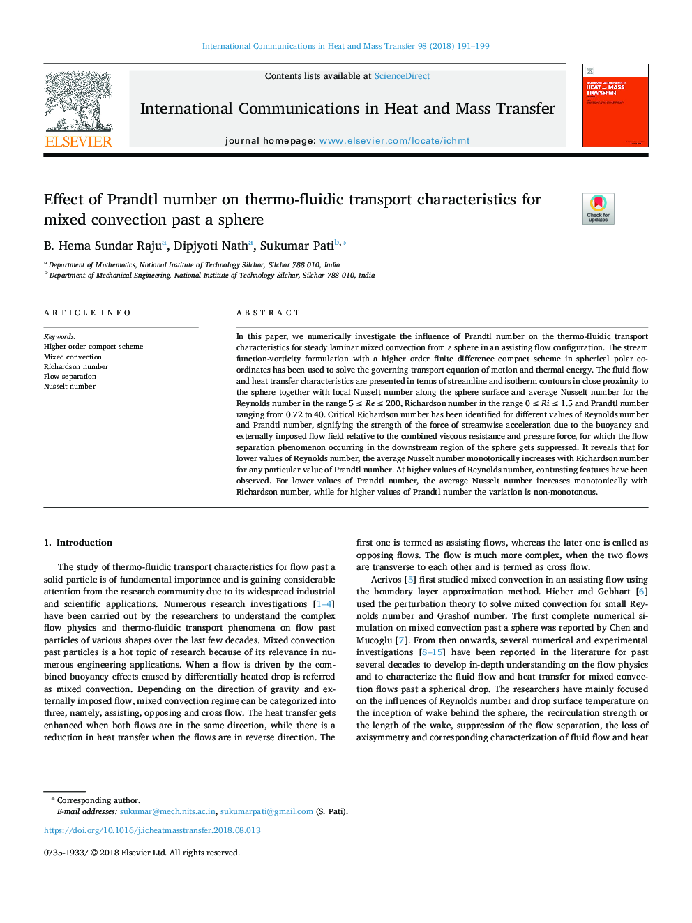 Effect of Prandtl number on thermo-fluidic transport characteristics for mixed convection past a sphere