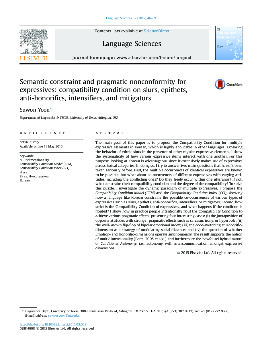 Semantic constraint and pragmatic nonconformity for expressives: compatibility condition on slurs, epithets, anti-honorifics, intensifiers, and mitigators
