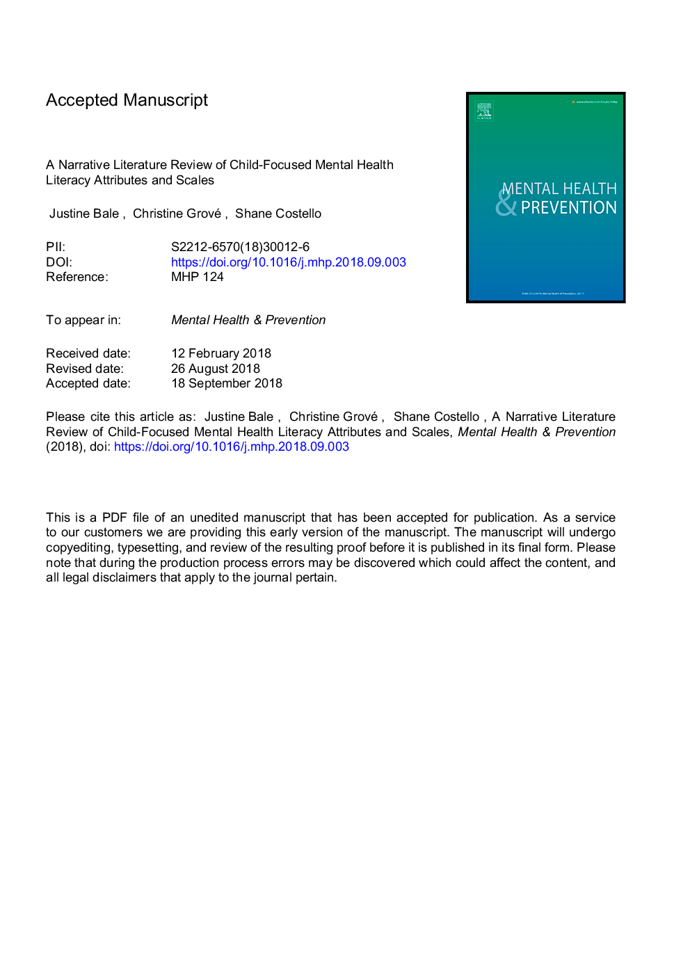 A narrative literature review of child-focused mental health literacy attributes and scales