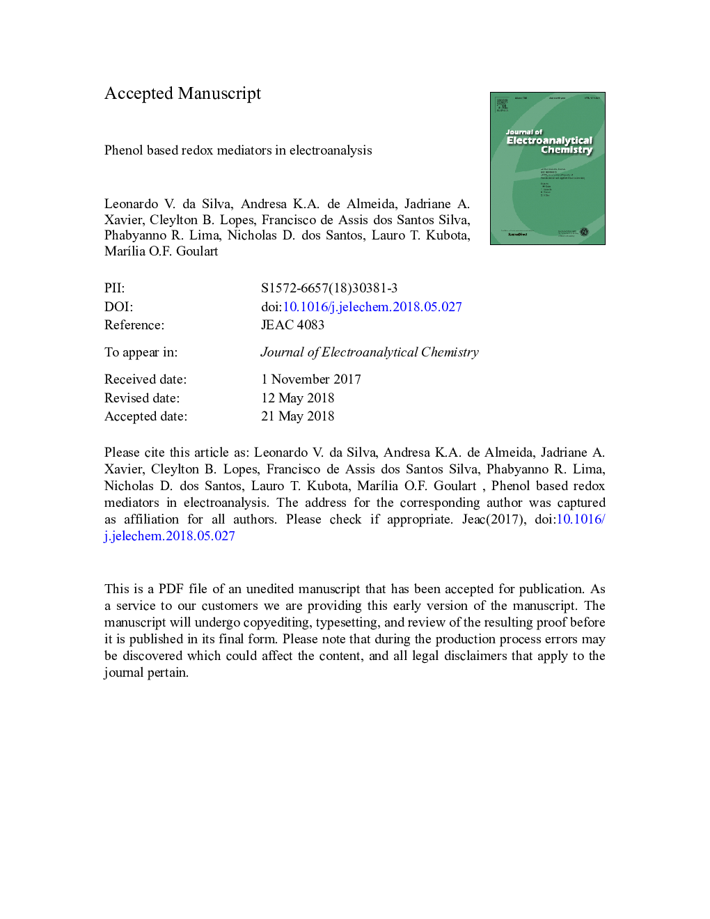 Phenol based redox mediators in electroanalysis