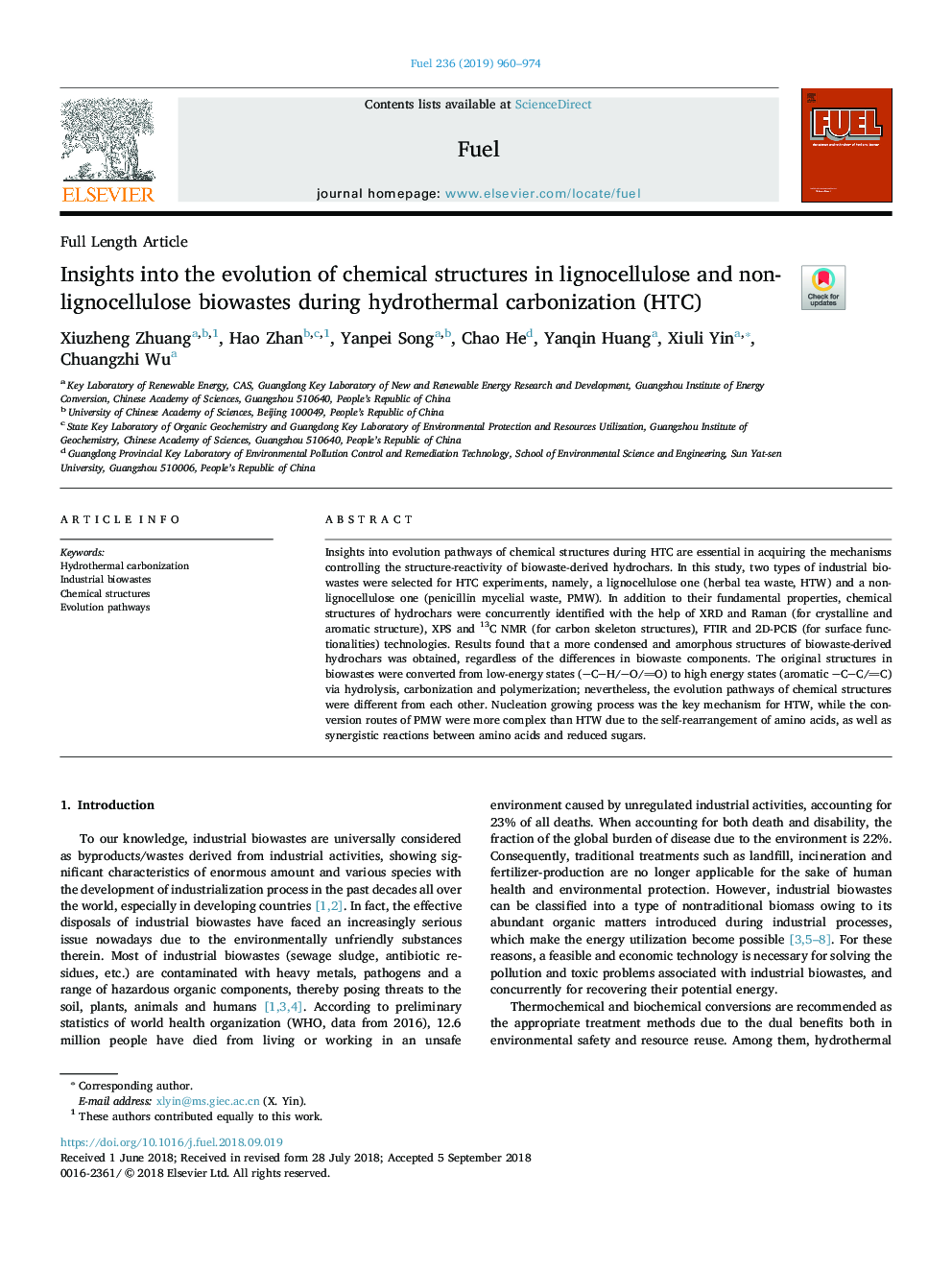 Insights into the evolution of chemical structures in lignocellulose and non-lignocellulose biowastes during hydrothermal carbonization (HTC)