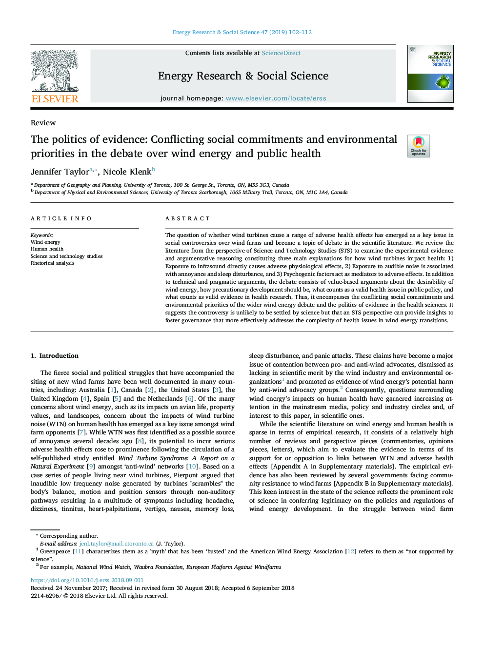 The politics of evidence: Conflicting social commitments and environmental priorities in the debate over wind energy and public health