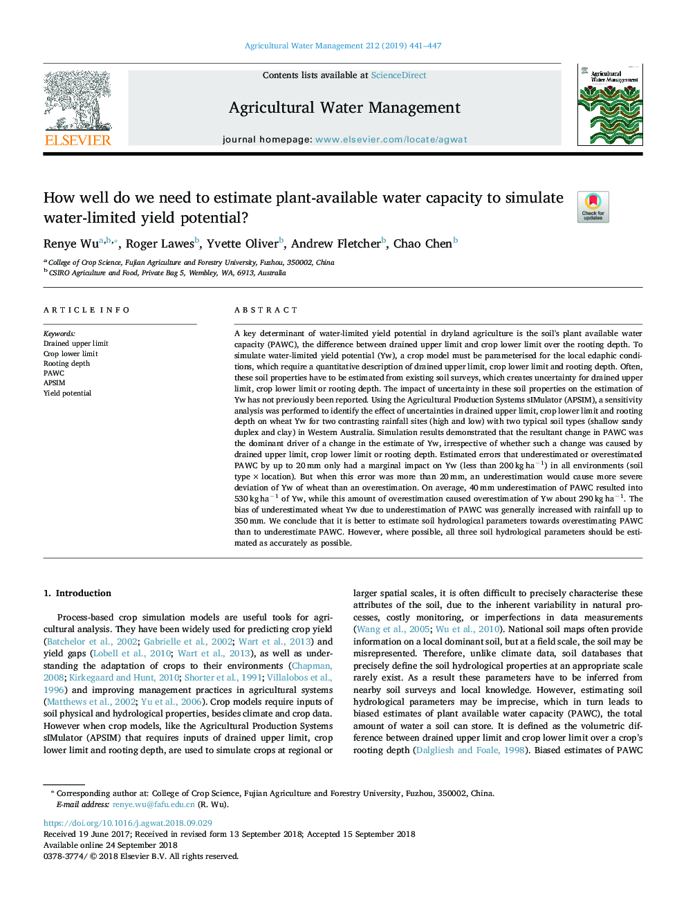 How well do we need to estimate plant-available water capacity to simulate water-limited yield potential?