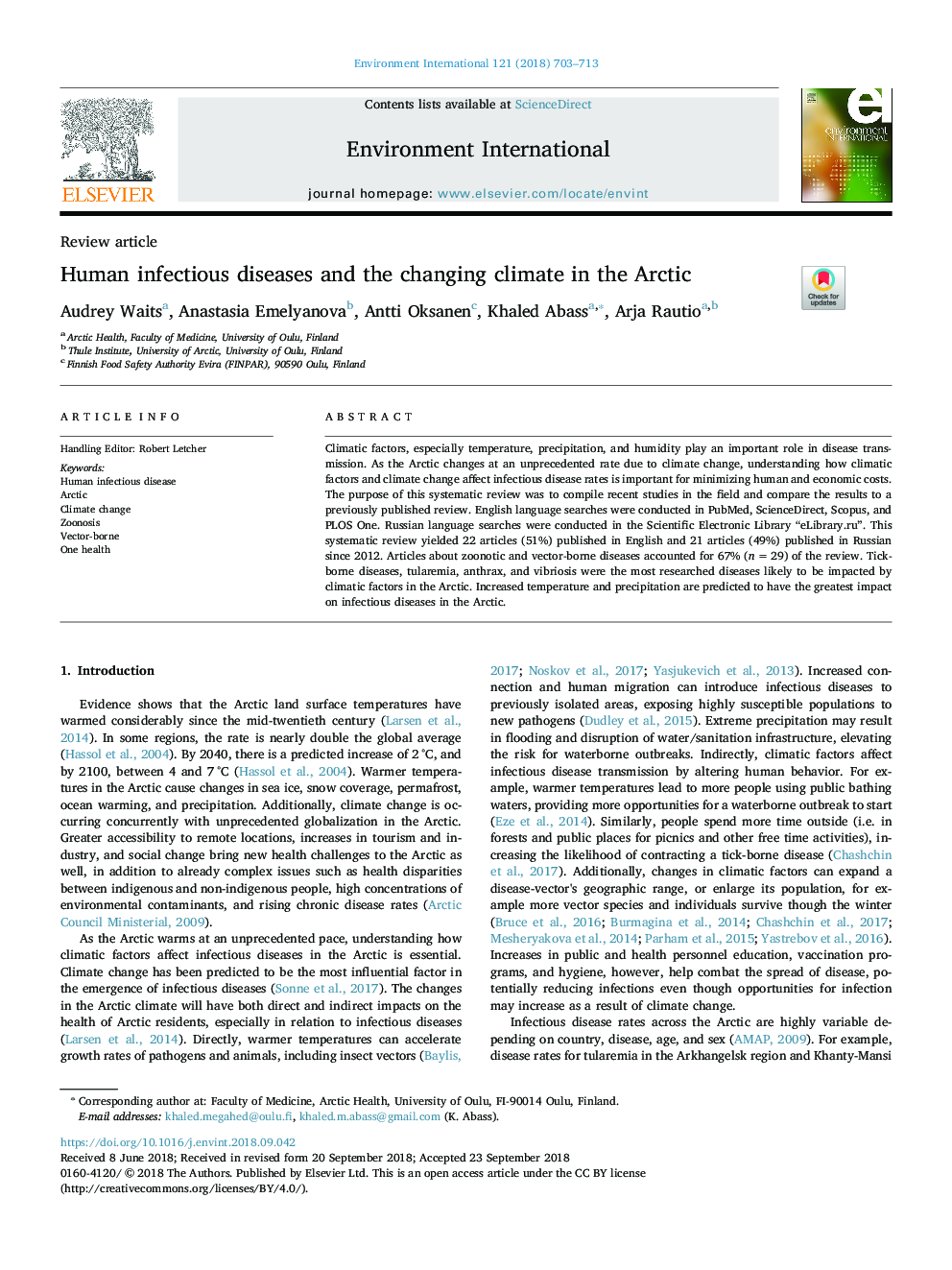 Human infectious diseases and the changing climate in the Arctic