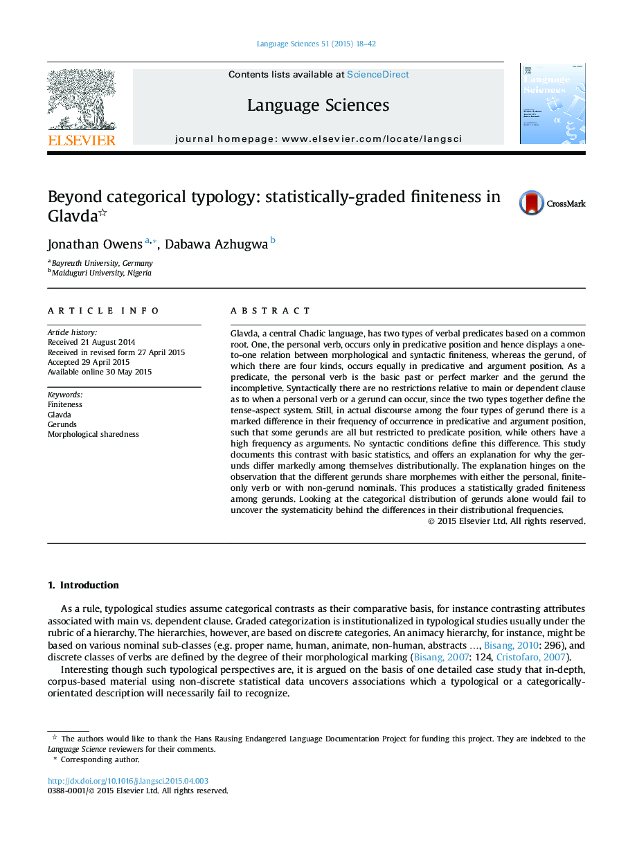 Beyond categorical typology: statistically-graded finiteness in Glavda 