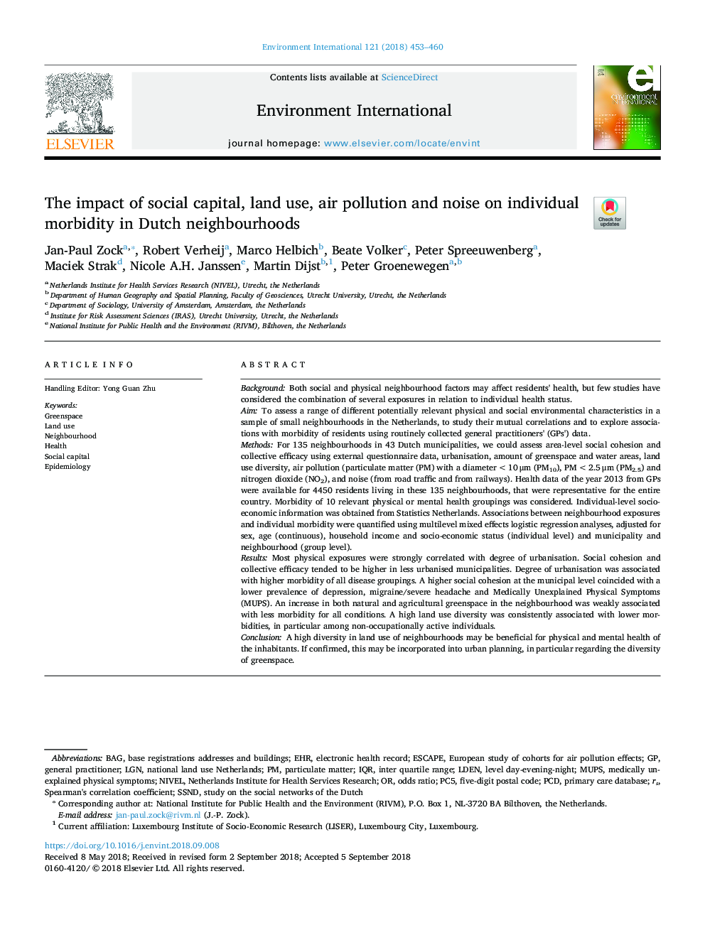 The impact of social capital, land use, air pollution and noise on individual morbidity in Dutch neighbourhoods