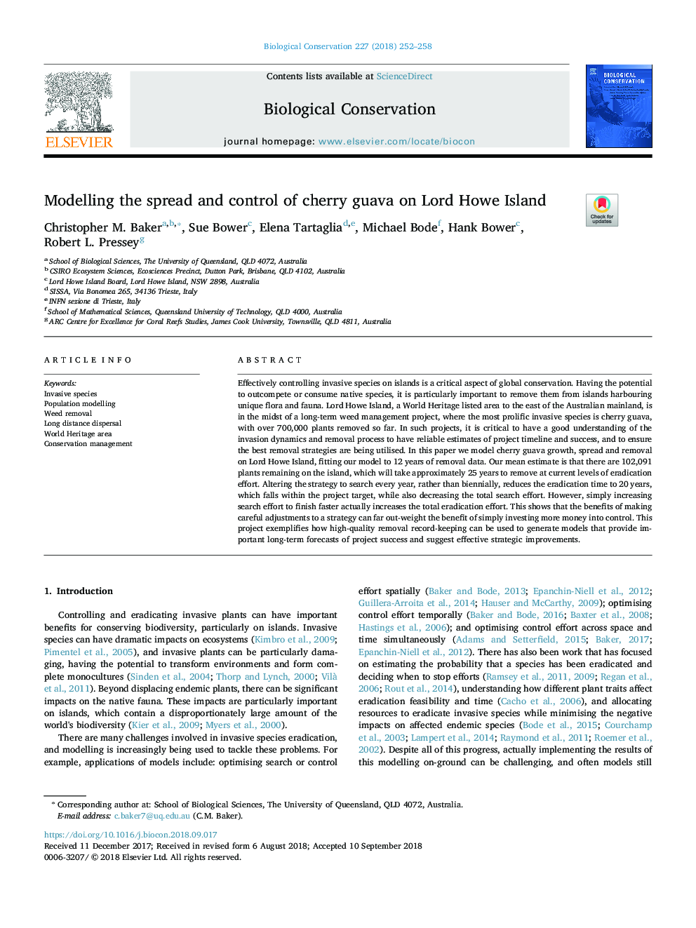 Modelling the spread and control of cherry guava on Lord Howe Island