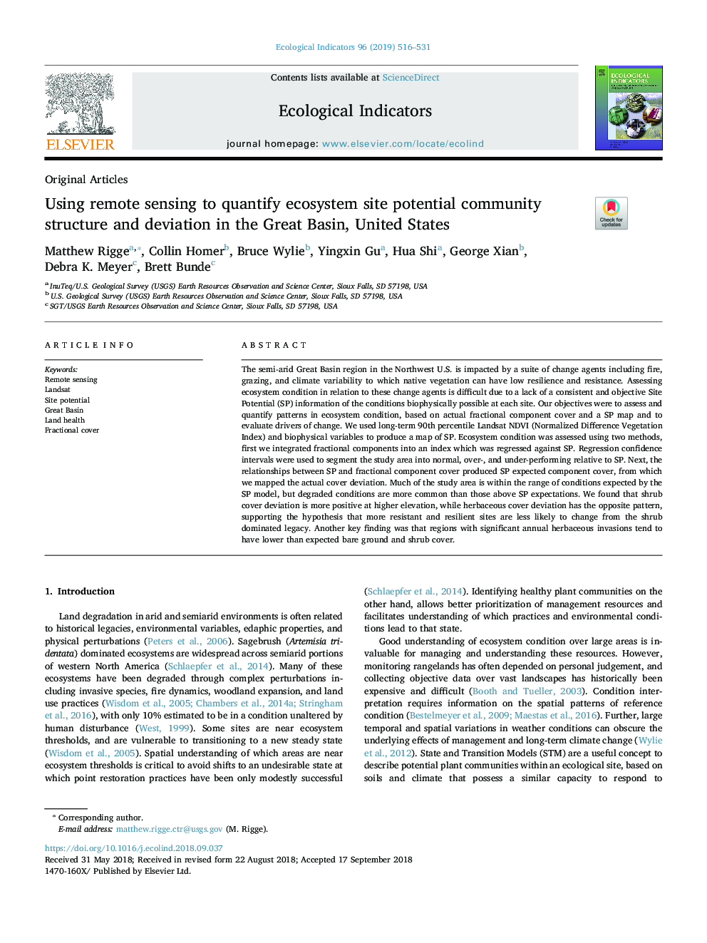 Using remote sensing to quantify ecosystem site potential community structure and deviation in the Great Basin, United States