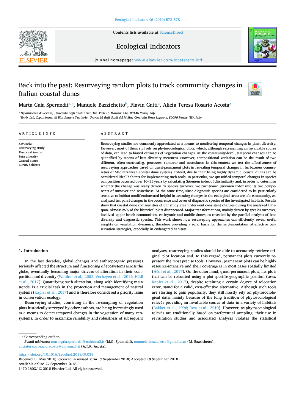 Back into the past: Resurveying random plots to track community changes in Italian coastal dunes