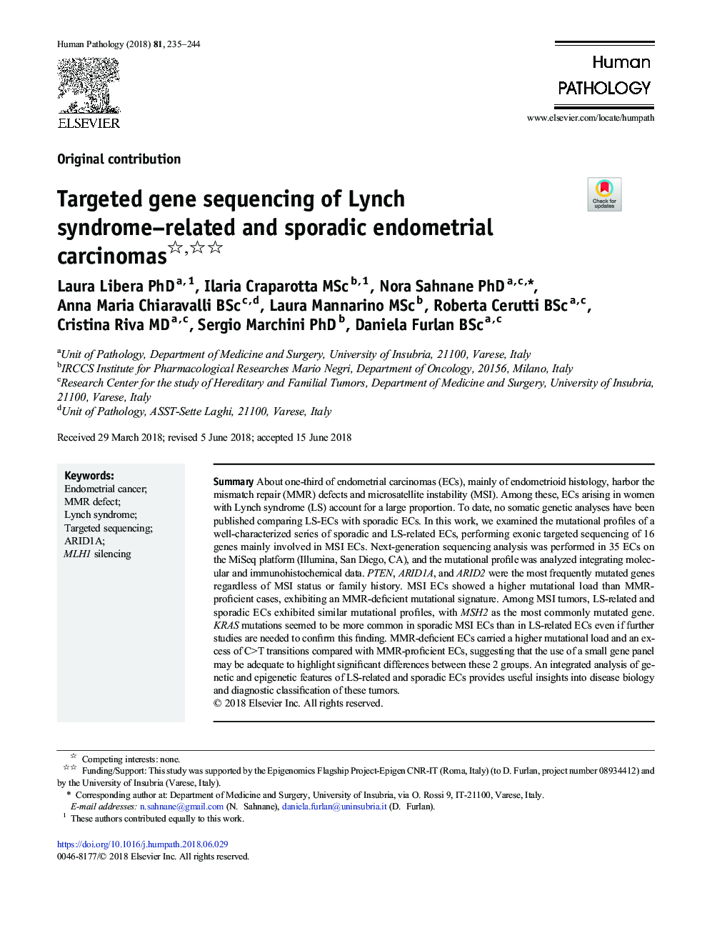 تعیین توالی ژن هدفمند از کارسینومهای آندومتر مرتبط با سندرم لینچ و پراکنده