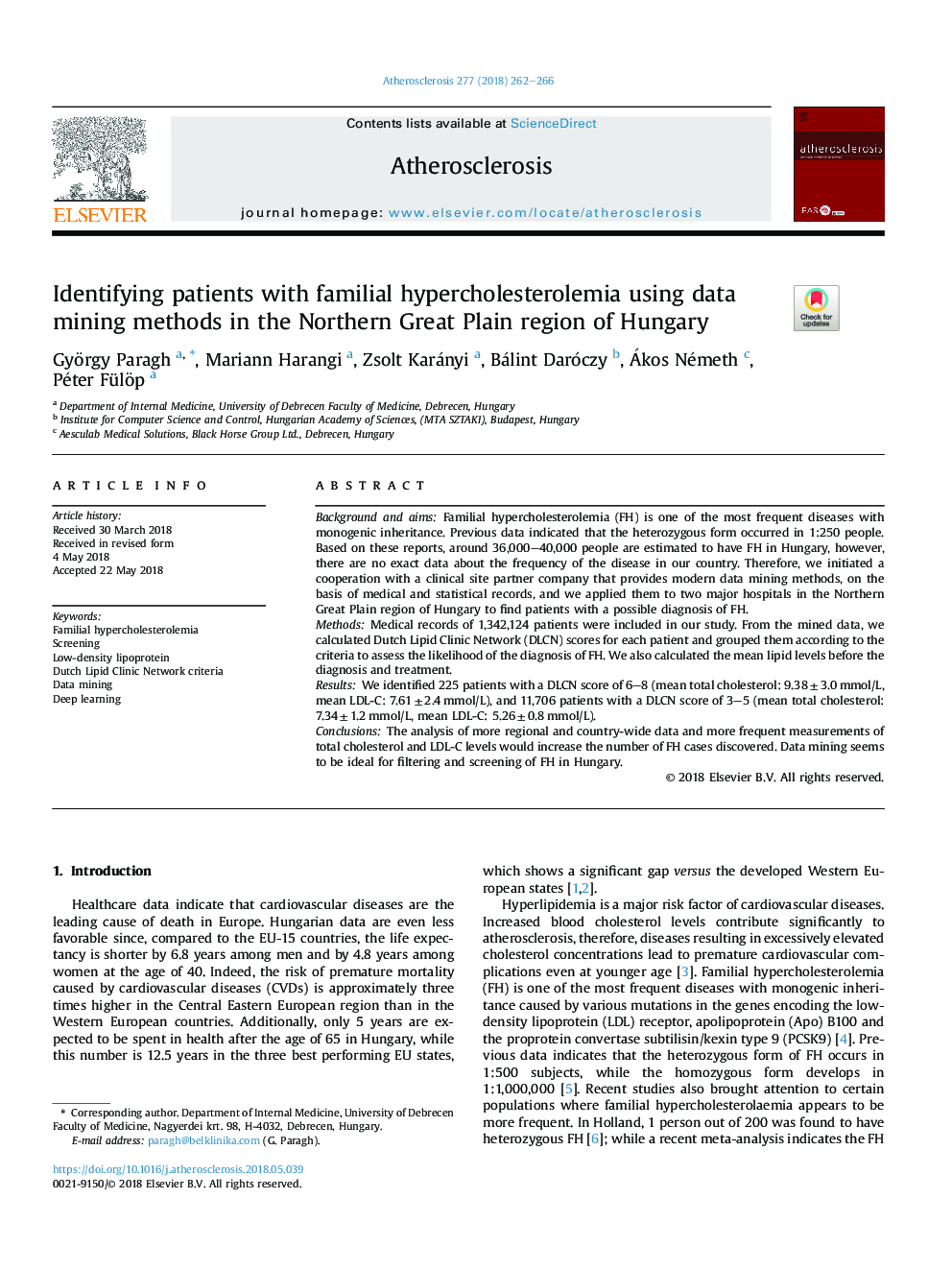 Identifying patients with familial hypercholesterolemia using data mining methods in the Northern Great Plain region of Hungary