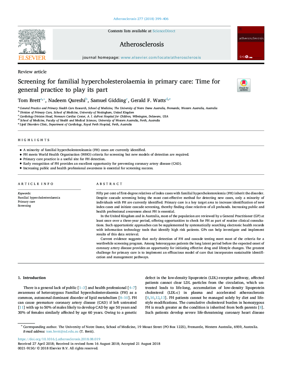 Screening for familial hypercholesterolaemia in primary care: Time for general practice to play its part