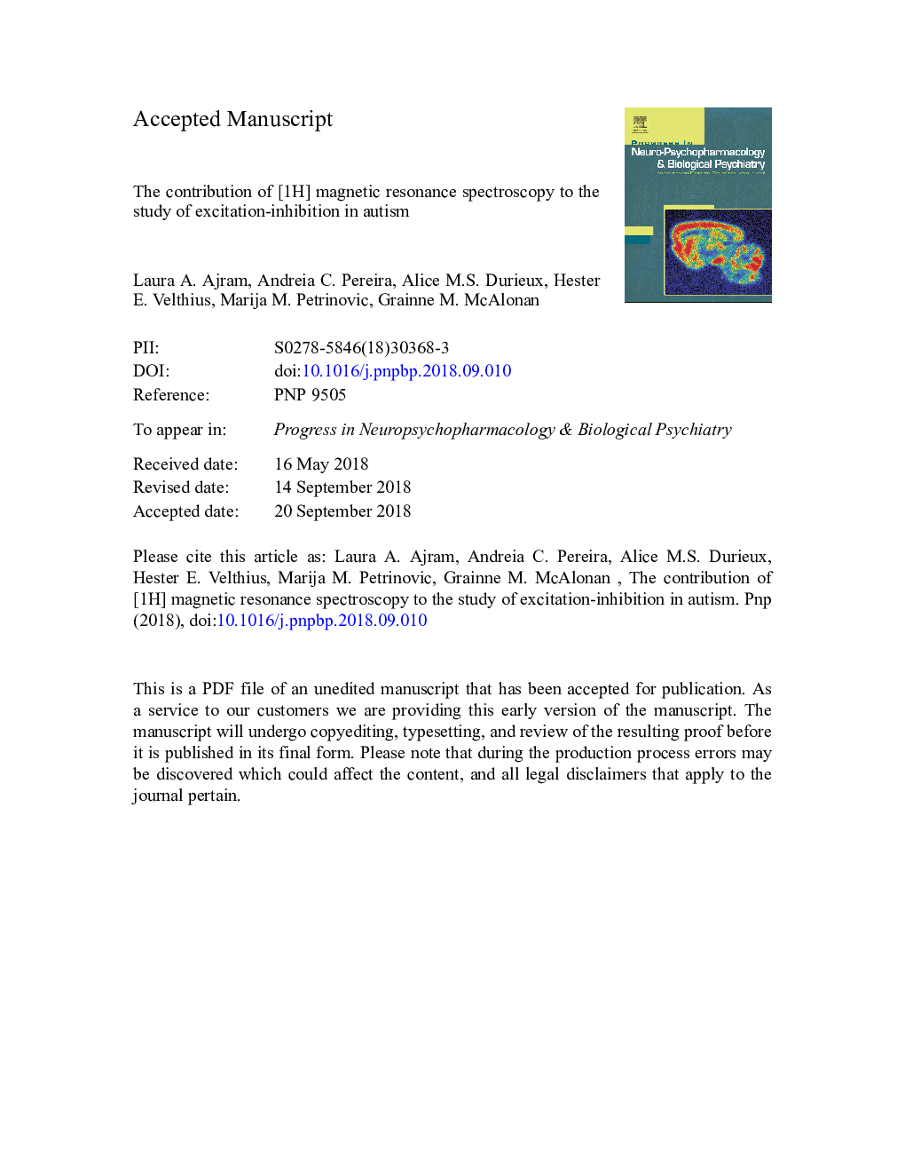 The contribution of [1H] magnetic resonance spectroscopy to the study of excitation-inhibition in autism