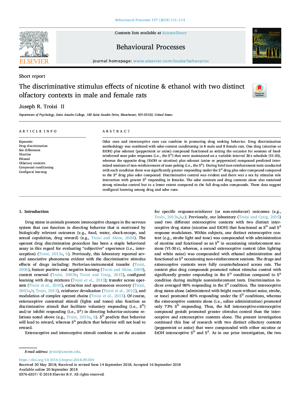 The discriminative stimulus effects of nicotine & ethanol with two distinct olfactory contexts in male and female rats