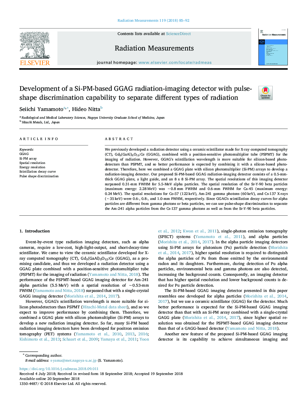 Development of a Si-PM-based GGAG radiation-imaging detector with pulse-shape discrimination capability to separate different types of radiation