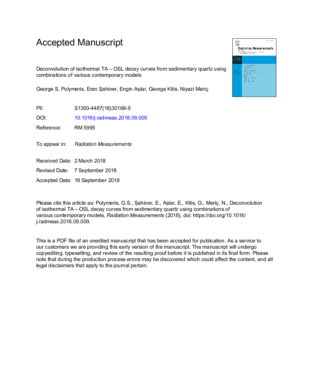 Deconvolution of isothermal TA - OSL decay curves from sedimentary quartz using combinations of various contemporary models