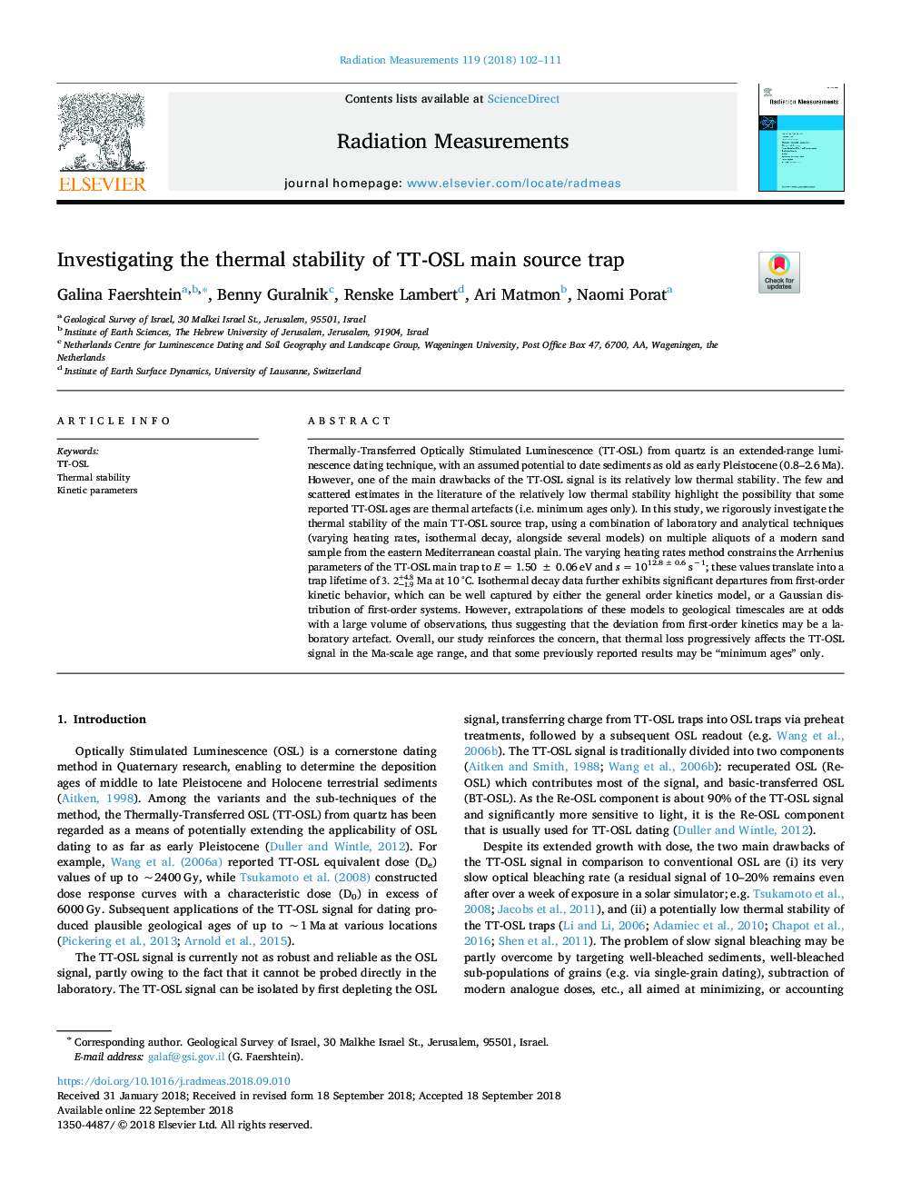 Investigating the thermal stability of TT-OSL main source trap