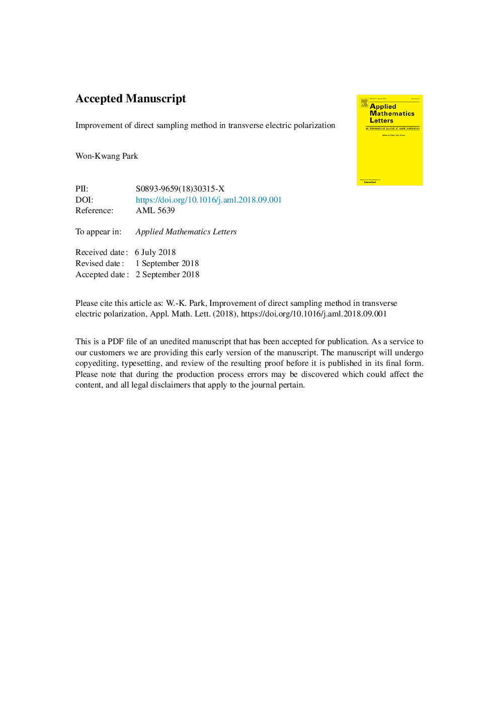 Improvement of direct sampling method in transverse electric polarization