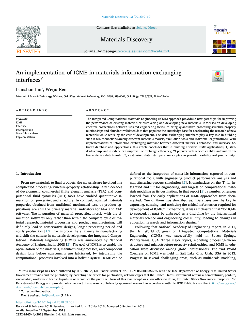 An implementation of ICME in materials information exchanging interfaces