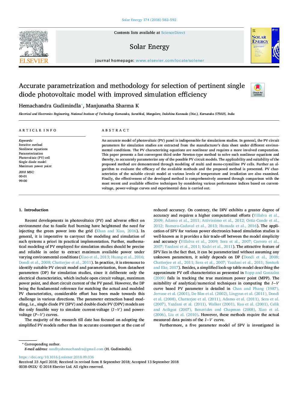 Accurate parametrization and methodology for selection of pertinent single diode photovoltaic model with improved simulation efficiency