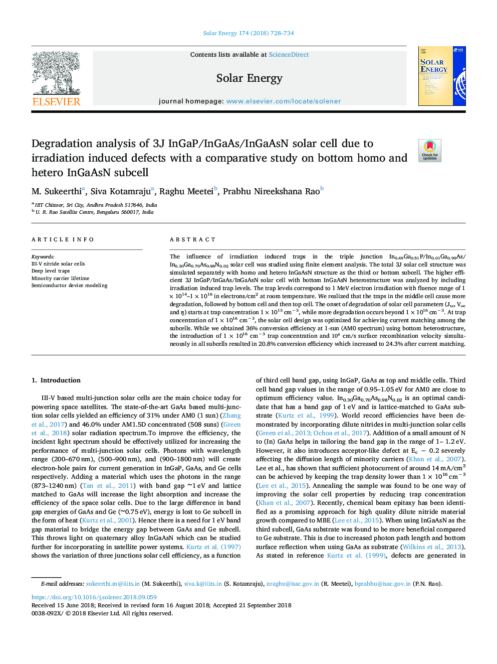 Degradation analysis of 3J InGaP/InGaAs/InGaAsN solar cell due to irradiation induced defects with a comparative study on bottom homo and hetero InGaAsN subcell