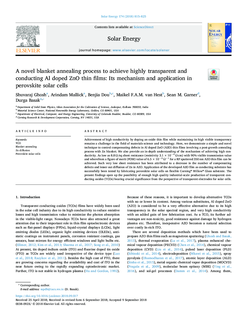 A novel blanket annealing process to achieve highly transparent and conducting Al doped ZnO thin films: Its mechanism and application in perovskite solar cells