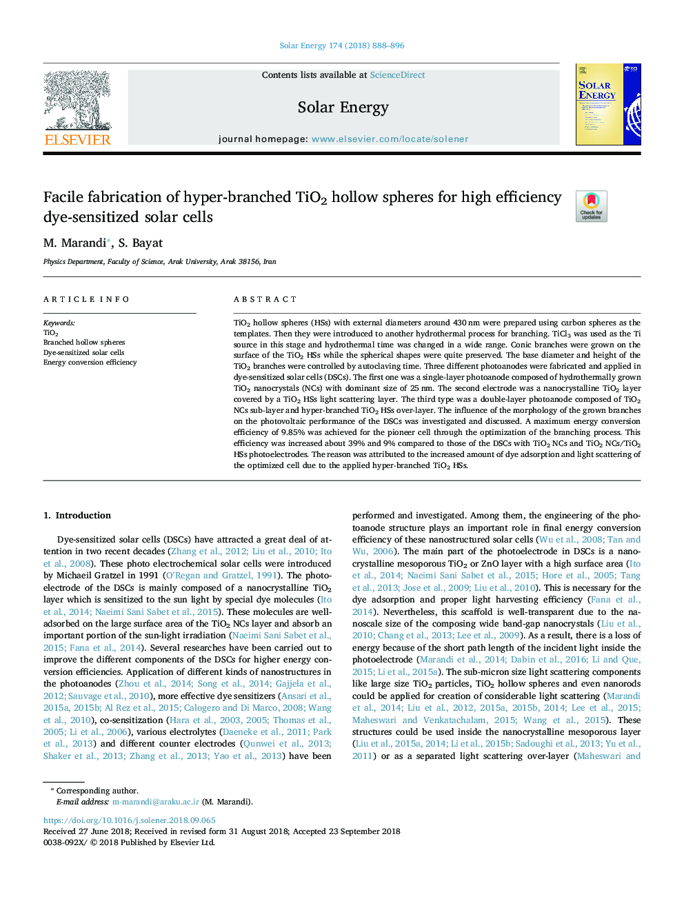 Facile fabrication of hyper-branched TiO2 hollow spheres for high efficiency dye-sensitized solar cells