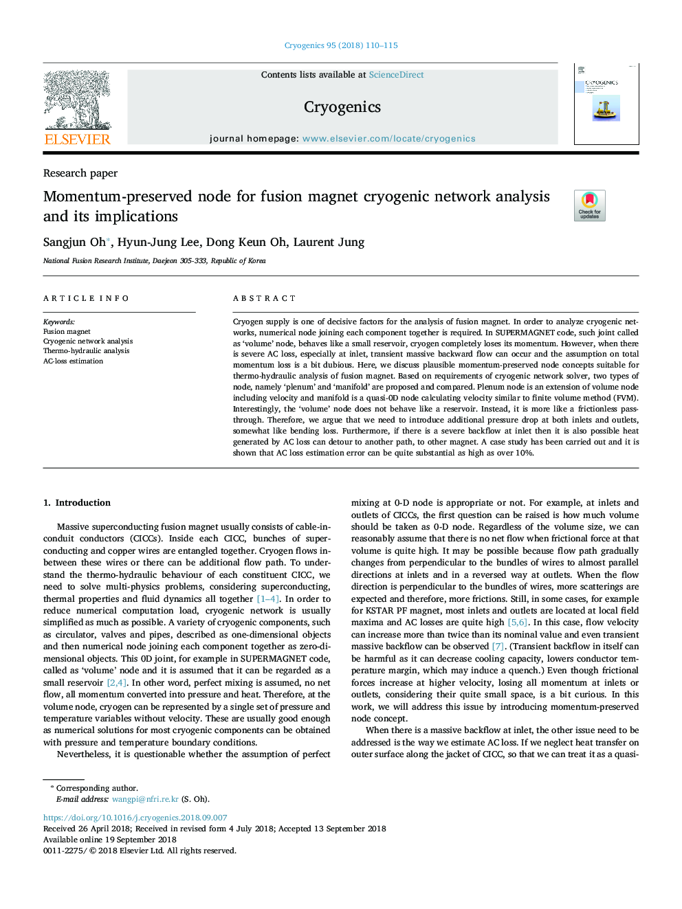 Momentum-preserved node for fusion magnet cryogenic network analysis and its implications