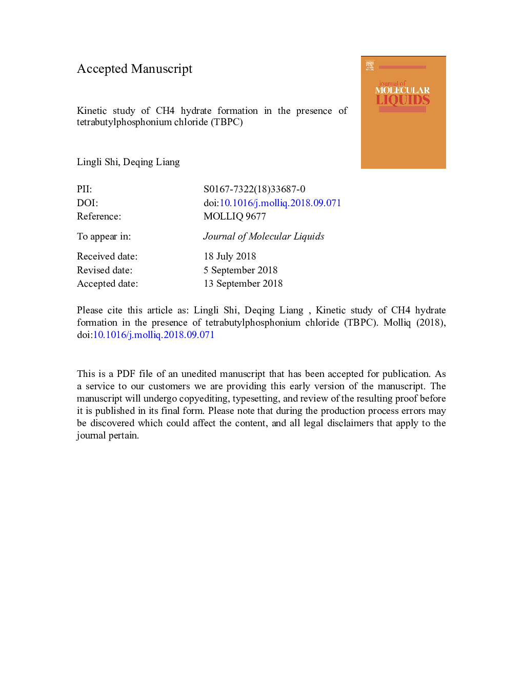 Kinetic study of CH4 hydrate formation in the presence of tetrabutylphosphonium chloride (TBPC)