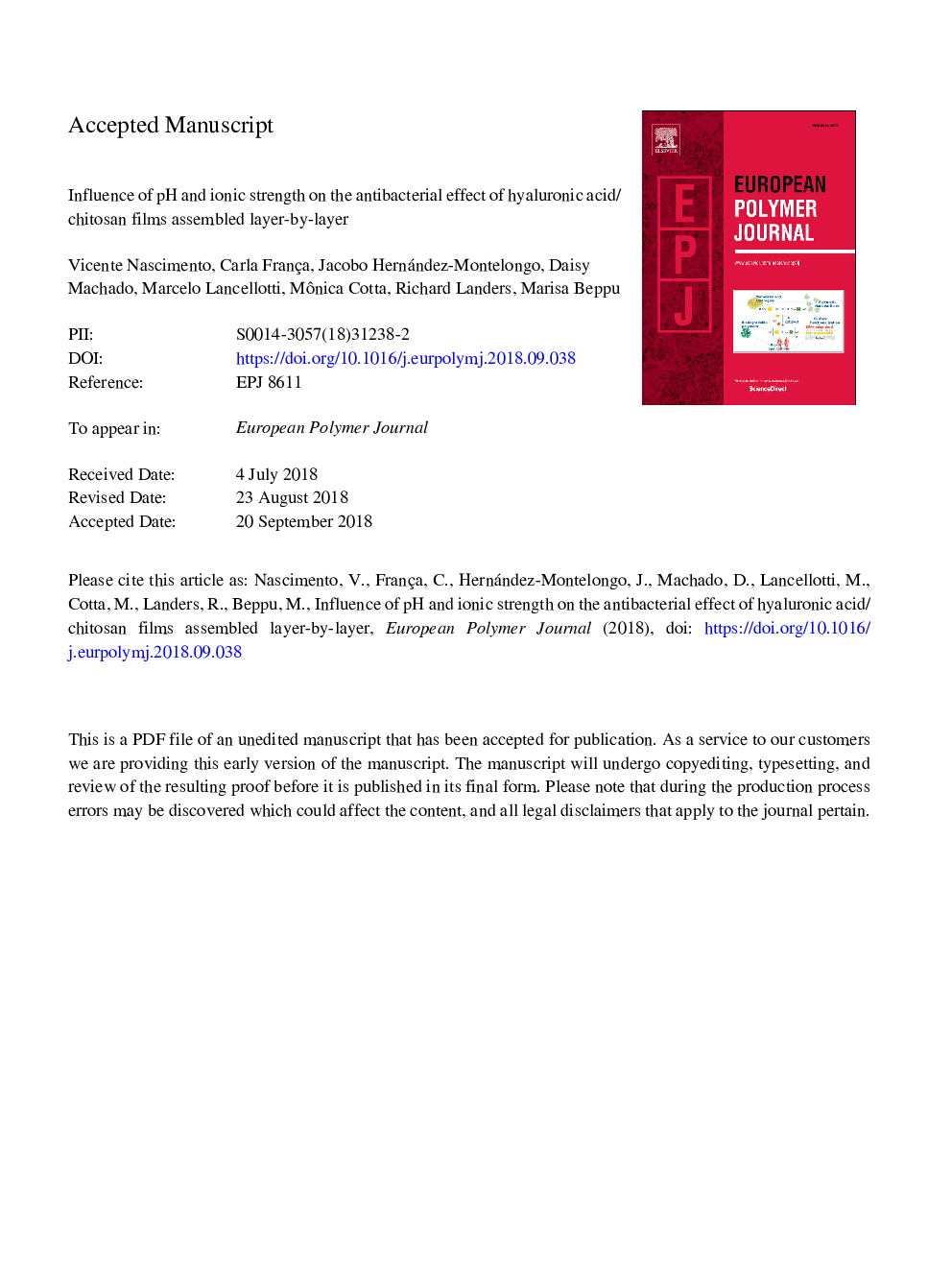 Influence of pH and ionic strength on the antibacterial effect of hyaluronic acid/chitosan films assembled layer-by-layer