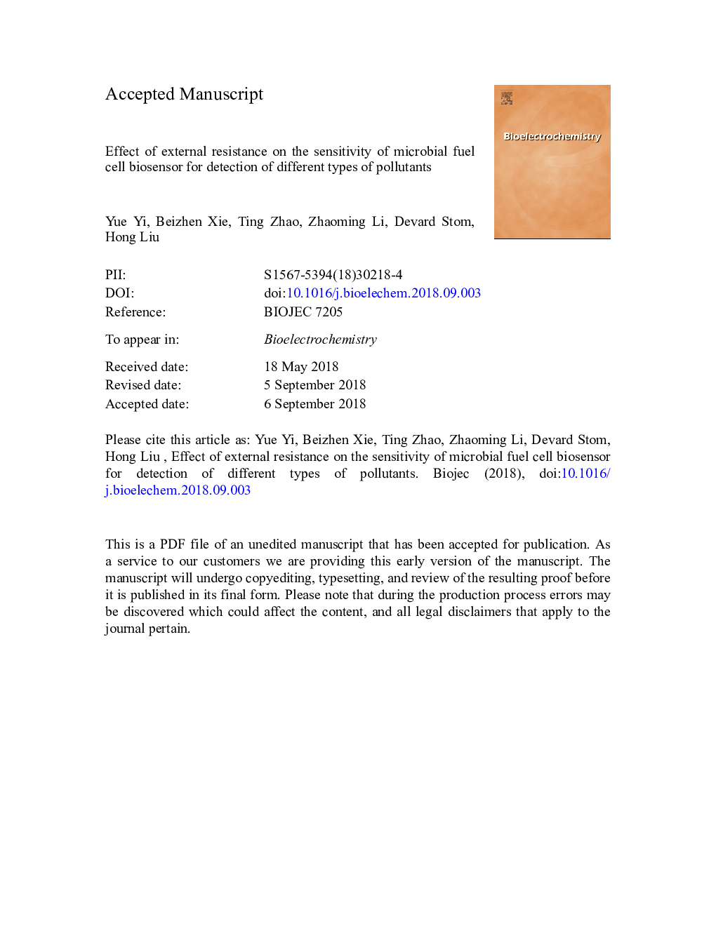 Effect of external resistance on the sensitivity of microbial fuel cell biosensor for detection of different types of pollutants