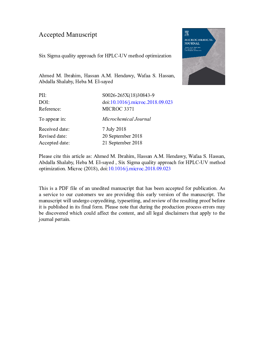 Six Sigma quality approach for HPLC-UV method optimization