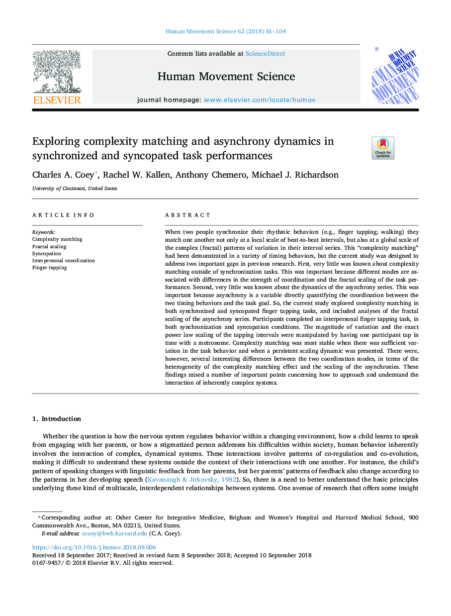 Exploring complexity matching and asynchrony dynamics in synchronized and syncopated task performances