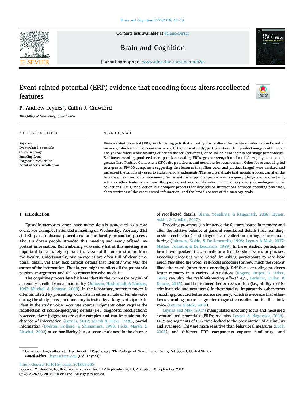 Event-related potential (ERP) evidence that encoding focus alters recollected features