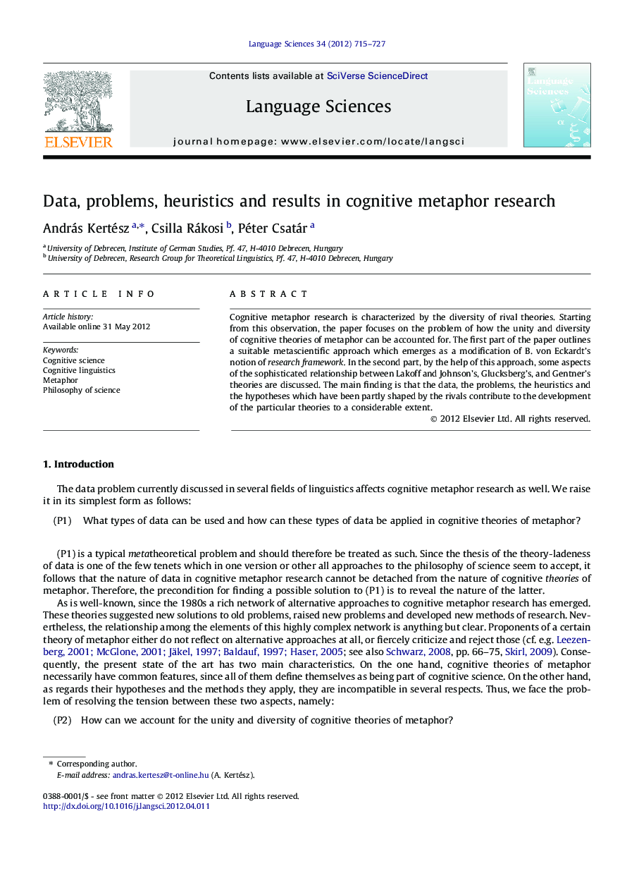 Data, problems, heuristics and results in cognitive metaphor research