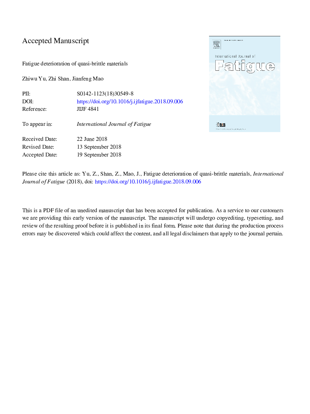 Fatigue deterioration of quasi-brittle materials