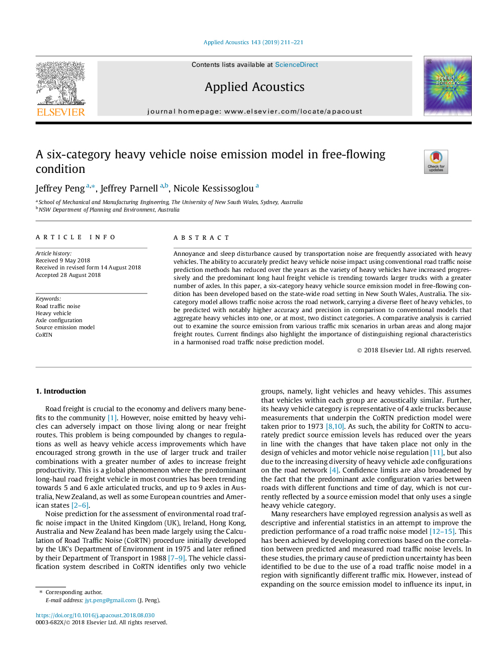 A six-category heavy vehicle noise emission model in free-flowing condition