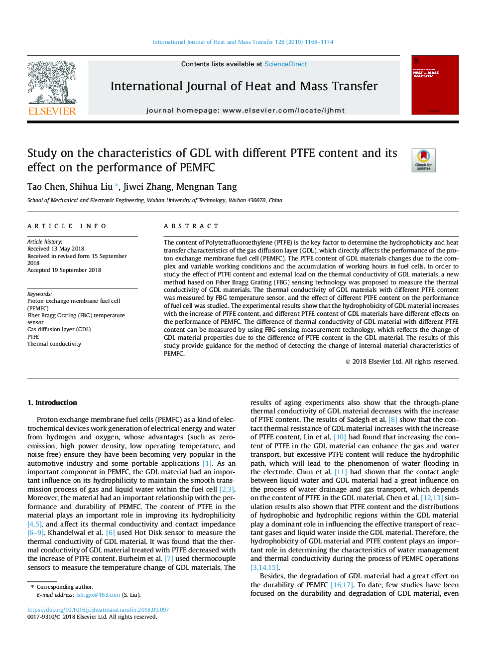 Study on the characteristics of GDL with different PTFE content and its effect on the performance of PEMFC