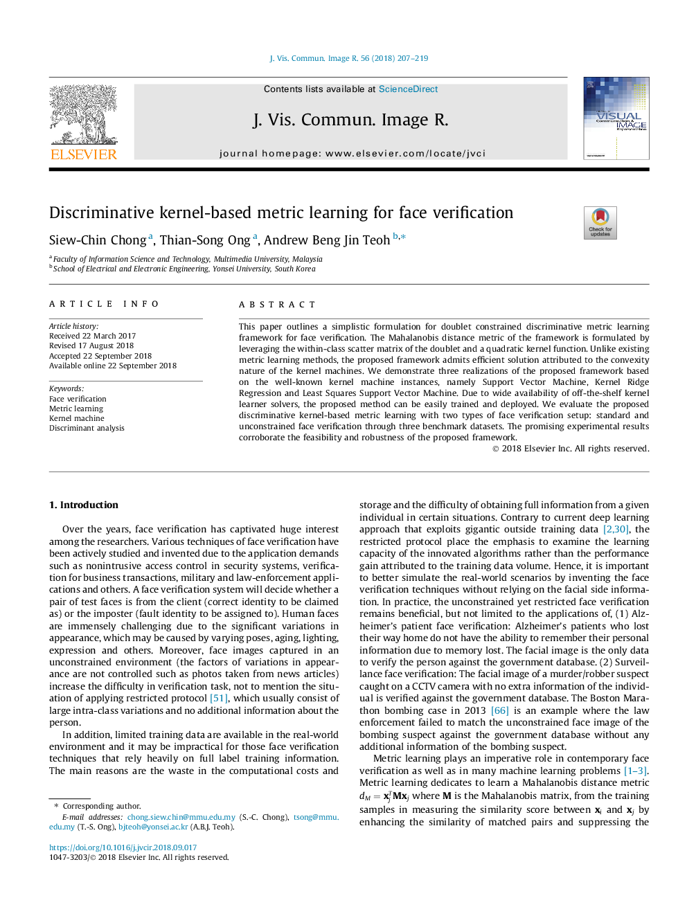 Discriminative kernel-based metric learning for face verification