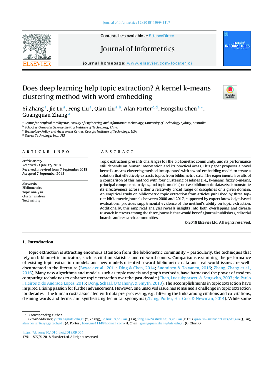 Does deep learning help topic extraction? A kernel k-means clustering method with word embedding