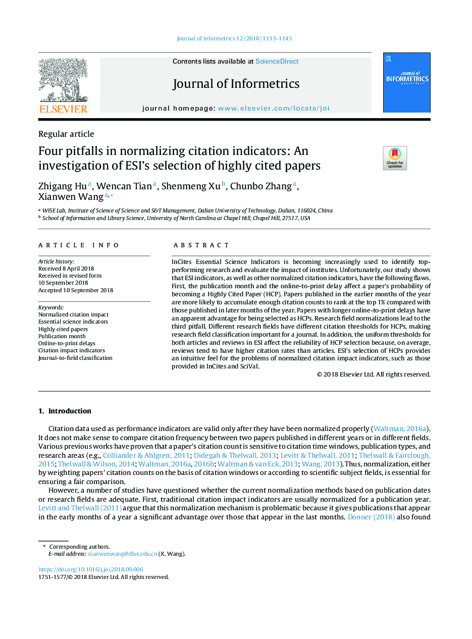 Four pitfalls in normalizing citation indicators: An investigation of ESI's selection of highly cited papers