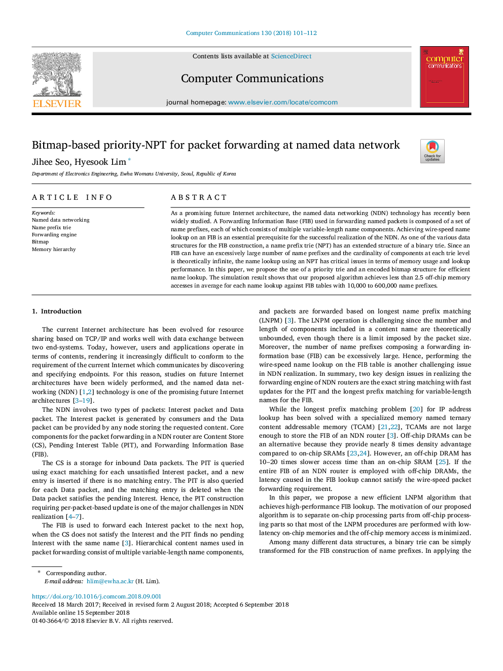 Bitmap-based priority-NPT for packet forwarding at named data network