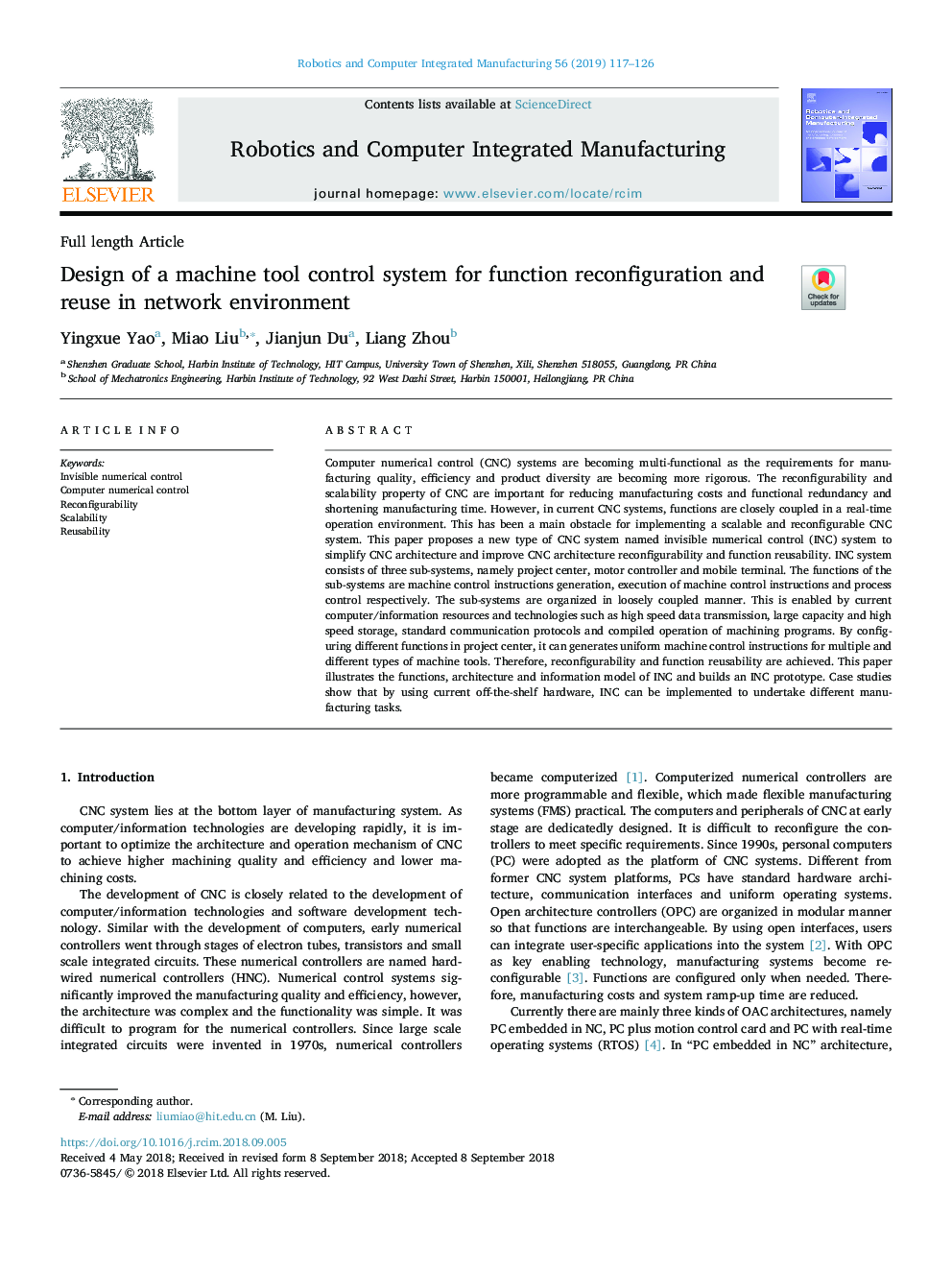 Design of a machine tool control system for function reconfiguration and reuse in network environment