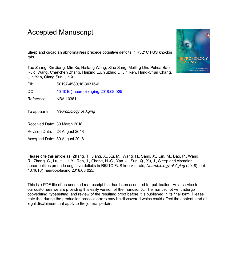 Sleep and circadian abnormalities precede cognitive deficits in R521C FUS knockin rats