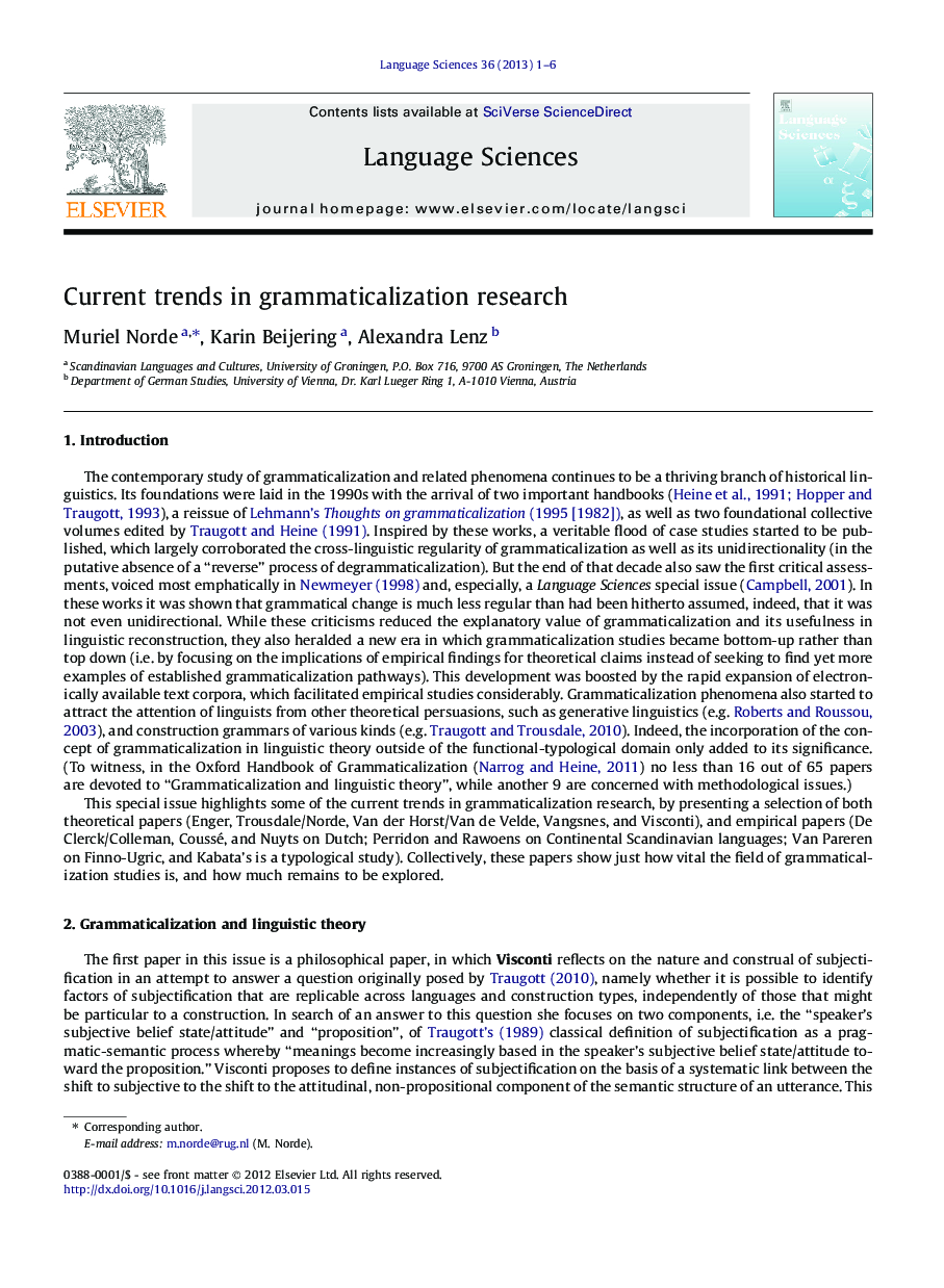 Current trends in grammaticalization research